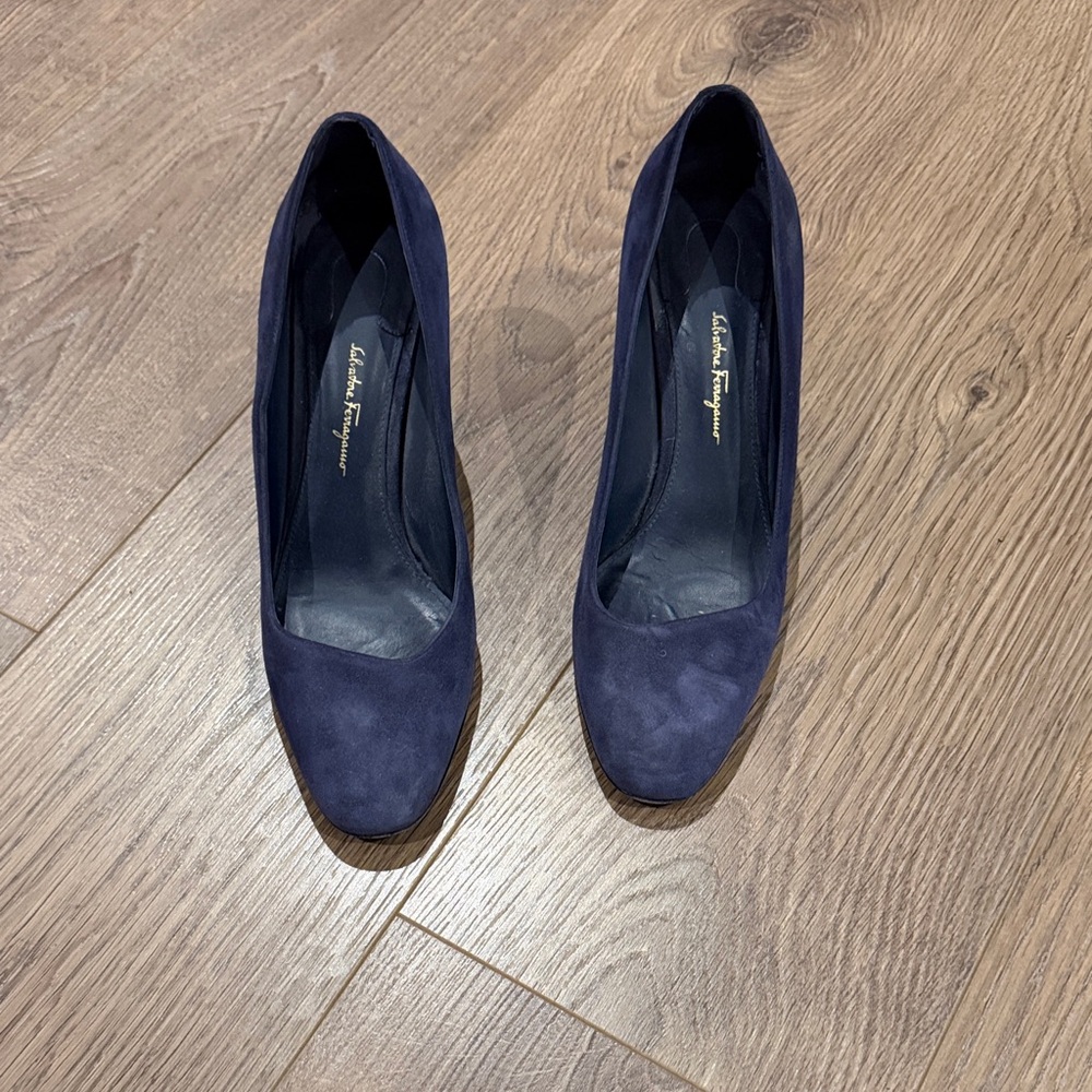 Salvatore Ferragamo Women's Navy Suede Heels